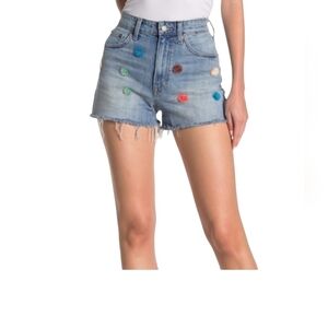NWT Lucky Brand "Lucky Pins" High-Rise Denim Shorts Witu Colorful Pompoms Size 6